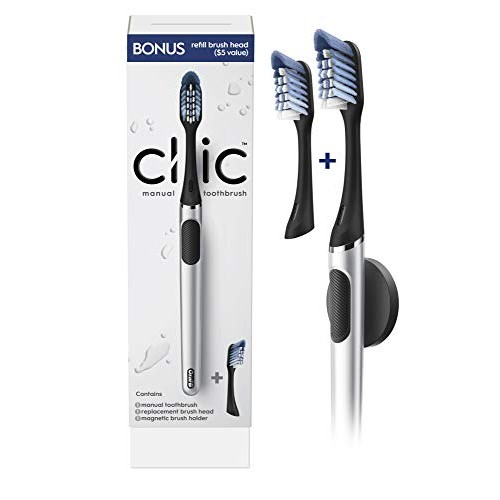 Oral-B Clic Manual Toothbrush, Chrome Black, with 1 Bonus Replacement Brush H...