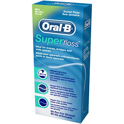 Oral-B Super Floss Mint Dental Floss for Braces Bridges - 50 Strips (Pack of 6)