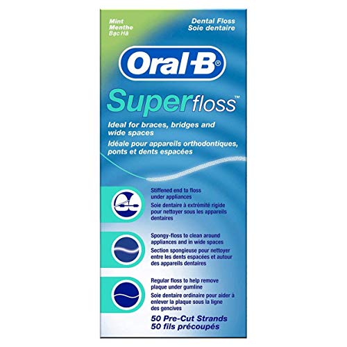 Oral-B Super Floss Mint Dental Floss for Braces Bridges - 50 Strips (Pack of 6)