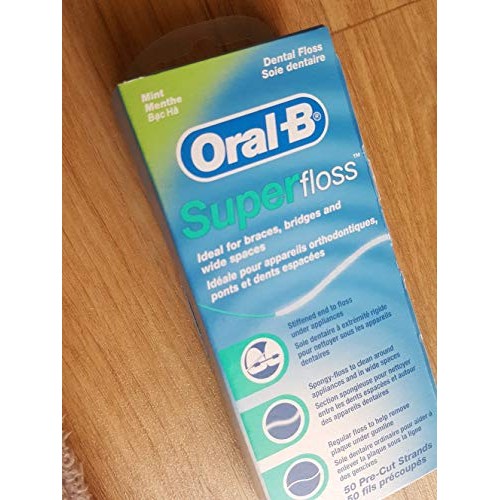 Oral-B Super Floss Mint Dental Floss for Braces Bridges - 50 Strips (Pack of 6)