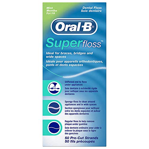 Oral-B Super Floss Mint Dental Floss for Braces Bridges - 50 Strips (Pack of 6)