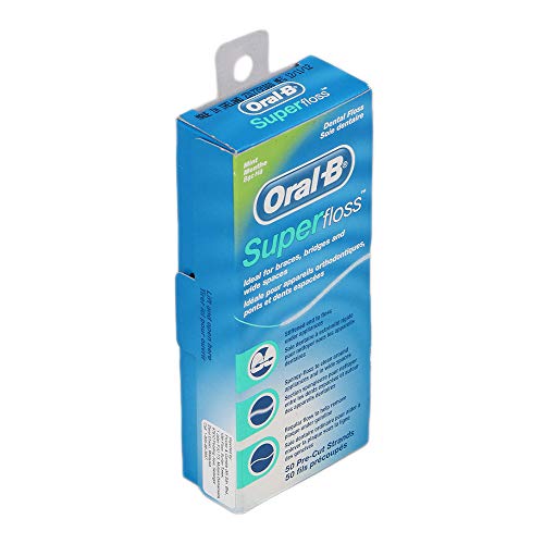 Oral-B Super Floss Mint Dental Floss for Braces Bridges - 50 Strips (Pack of 6)