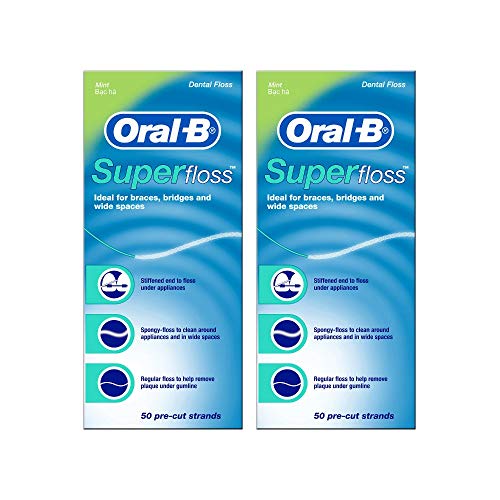 Oral-B Super Floss Mint Dental Floss for Braces Bridges - 50 Strips (Pack of 6)