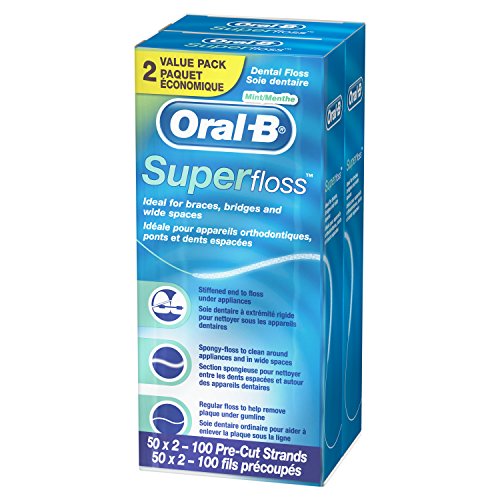 Oral-B Super Floss Pre-Cut Strands, Mint, 50 Count, Pack of 2