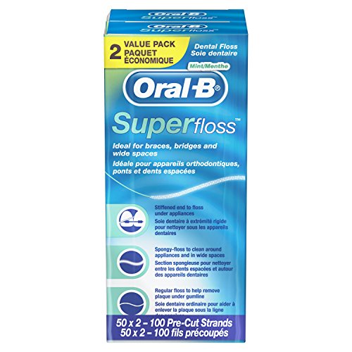 Oral-B Super Floss Pre-Cut Strands, Mint, 50 Count, Pack of 2