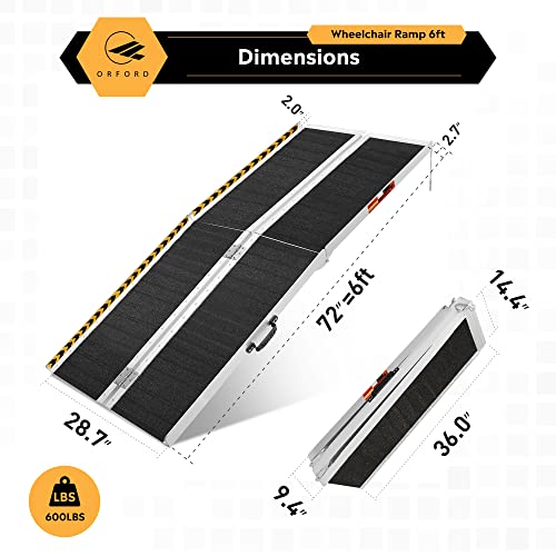 ORFORD Non Skid Foldable Wheelchair Ramp 6FT, Threshold Ramp with an Non-Slip...