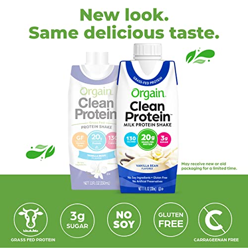 Orgain Grass Fed Clean Protein Shake, Vanilla Bean - 20g of Protein, Meal Rep...