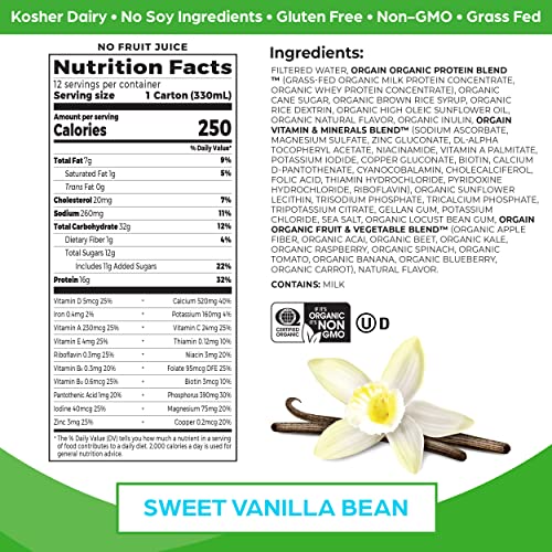 Orgain Organic Nutritional Shake, Vanilla Bean - Meal Replacement, 16g Protei...