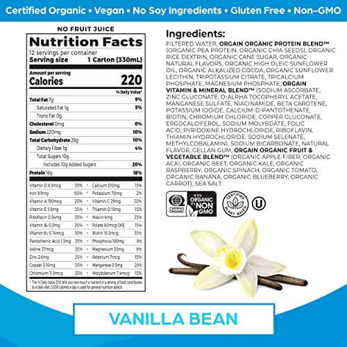 Orgain Organic Vegan Plant Based Nutritional Shake, Vanilla Bean - Meal Repla...