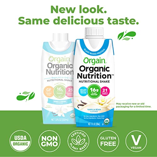 Orgain Organic Vegan Plant Based Nutritional Shake, Vanilla Bean - Meal Repla...
