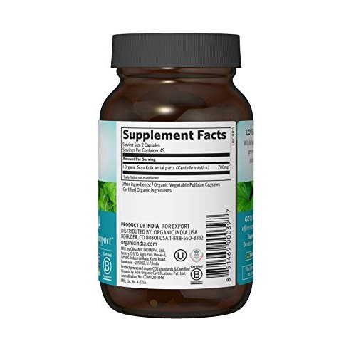 Organic India Gotu Kola Herbal Supplement - Adaptogen for Brain & Nervous Sys...