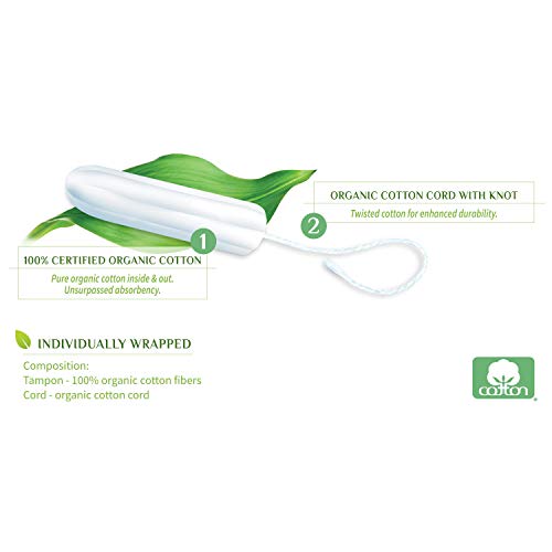 Organyc 100% Certified Organic Cotton Tampons, No Applicator, Super, 16 Count...