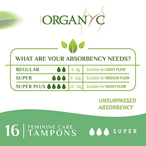 Organyc 100% Certified Organic Cotton Tampons, No Applicator, Super, 16 Count...