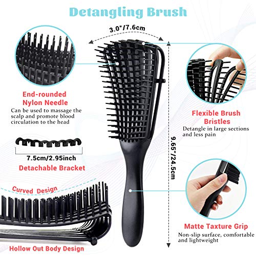 Detangling Brush Set for Curly Hair, Detangler Hair Brush with 9 Row Cushion ...