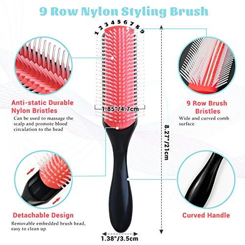 Detangling Brush Set for Curly Hair, Detangler Hair Brush with 9 Row Cushion ...