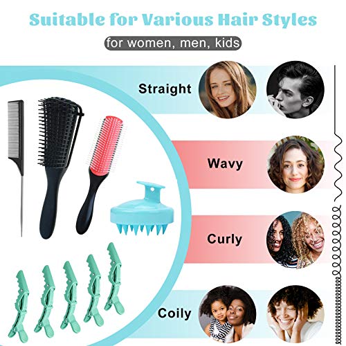 Detangling Brush Set for Curly Hair, Detangler Hair Brush with 9 Row Cushion ...