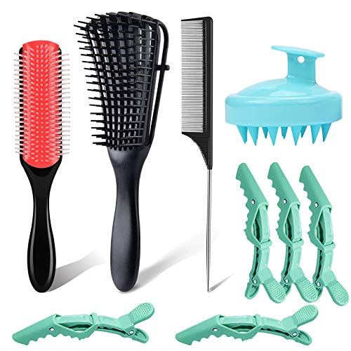 Detangling Brush Set for Curly Hair, Detangler Hair Brush with 9 Row Cushion ...