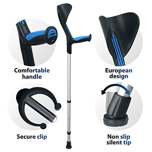 ORTONYX Forearm Crutches 1 Pair - Ergonomic Handle with Comfy Grip - High Den...