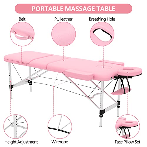 Osfvolr Massage table Portable Massage Table with 3 Folding, Fold Up Spa Bed ...