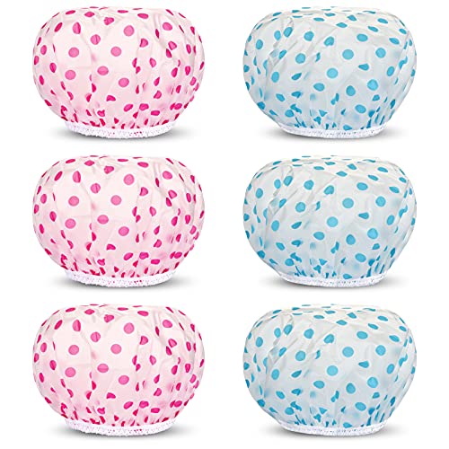 Ounic Shower Caps, 6 Pcs Waterproof Shower Caps Reusable EVA Plastic Bath Cap...