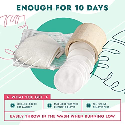 Reusable Makeup Remover Pads and Microfiber Face Cleansing Gloves | 12 Pack w...