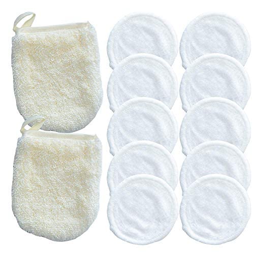 Reusable Makeup Remover Pads and Microfiber Face Cleansing Gloves | 12 Pack w...