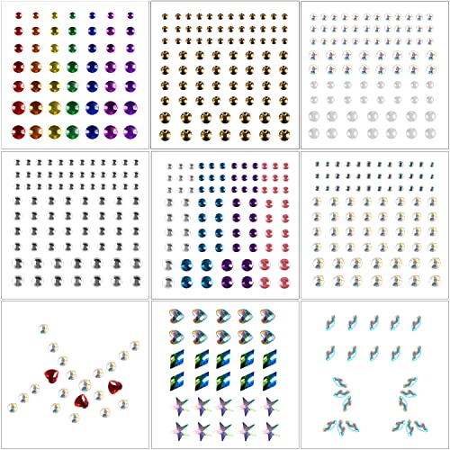 9 Sheets Eye Body Face Gems Jewels Rhinestone Stickers Self Adhesive Crystal ...