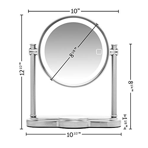 Ovente 8" Tabletop Lighted Makeup Mirror, 1X & 5X Magnifier, Double Sided Rou...