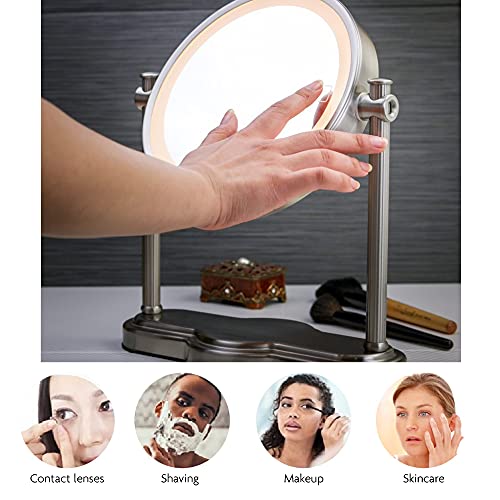 Ovente 8" Tabletop Lighted Makeup Mirror, 1X & 5X Magnifier, Double Sided Rou...