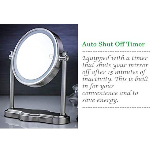 Ovente 8" Tabletop Lighted Makeup Mirror, 1X & 5X Magnifier, Double Sided Rou...