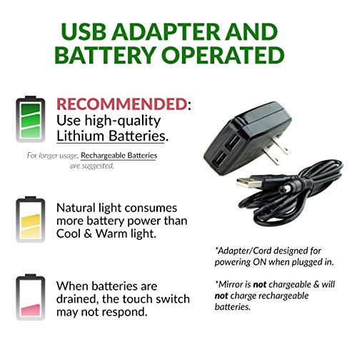 Ovente 8" Tabletop Lighted Makeup Mirror, 1X & 5X Magnifier, Double Sided Rou...