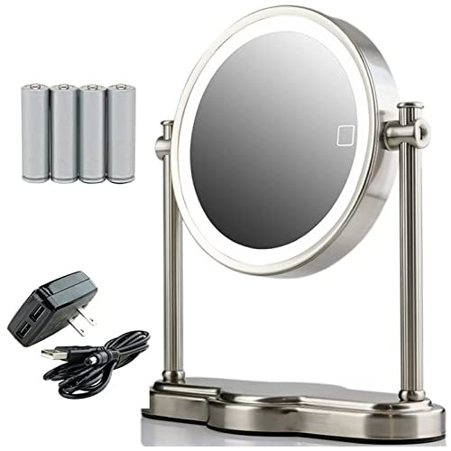 Ovente 8" Tabletop Lighted Makeup Mirror, 1X & 5X Magnifier, Double Sided Rou...
