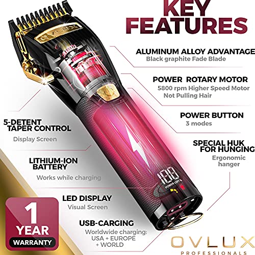 OVLUX Professional Hair Clippers for Men - Rechargeable Electric Cordless Tri...