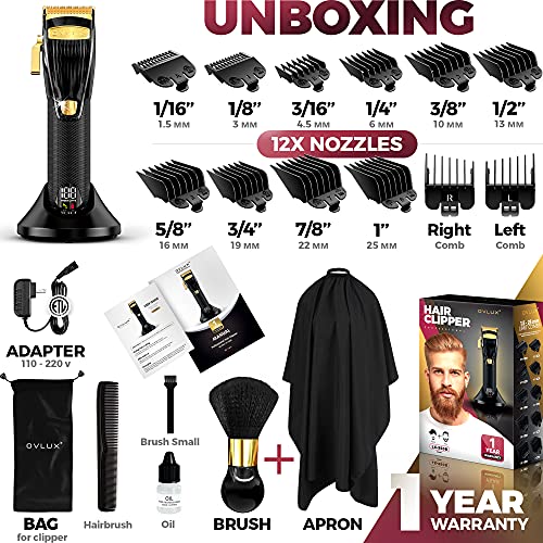 OVLUX Professional Hair Clippers for Men - Rechargeable Electric Cordless Tri...