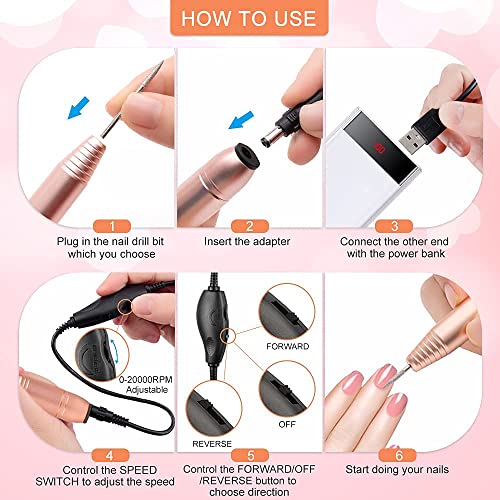 Porfessional Acrylic Nail Drill, USB Electric Nail Drill Machine, Portable El...