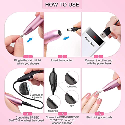Portable Electric Nail Drill Machine, Professional 20000 RPM USB Manicure Ped...