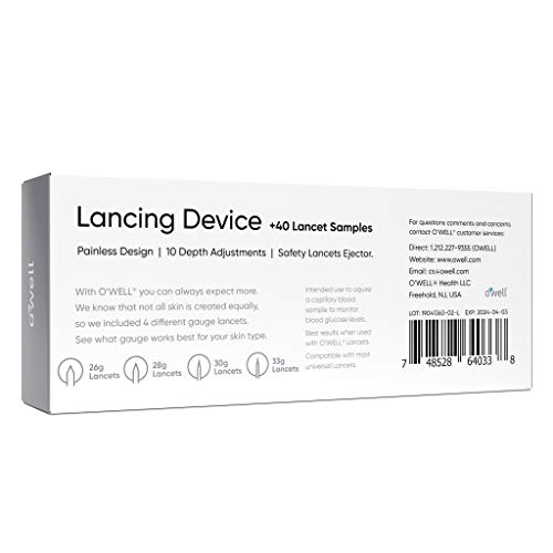 O’Well Painless Design Lancing Device + 40 Twist Top Lancets for Blood Glucos...