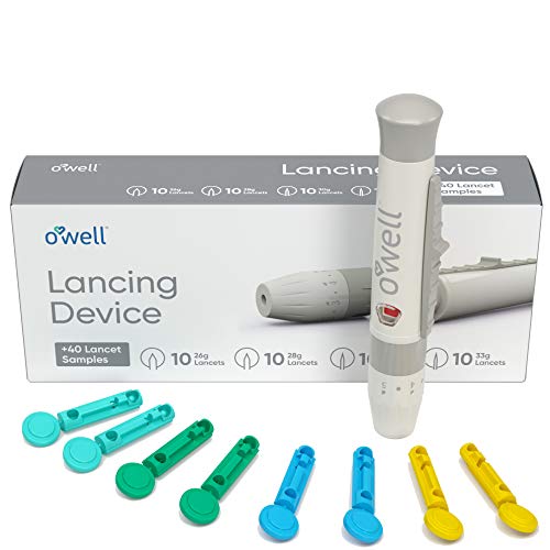 O’Well Painless Design Lancing Device + 40 Twist Top Lancets for Blood Glucos...
