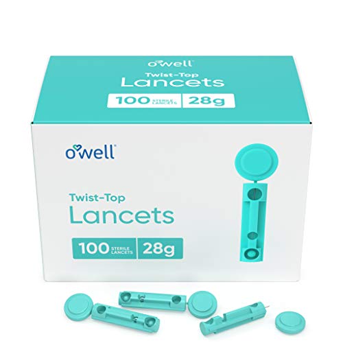 O'WELL Lancing Device Kit + 100 O'WELL Sterile Twist Top Lancets, 28 Gauge (f...