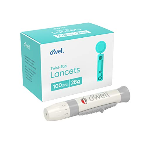 O'WELL Lancing Device Kit + 100 O'WELL Sterile Twist Top Lancets, 28 Gauge (f...