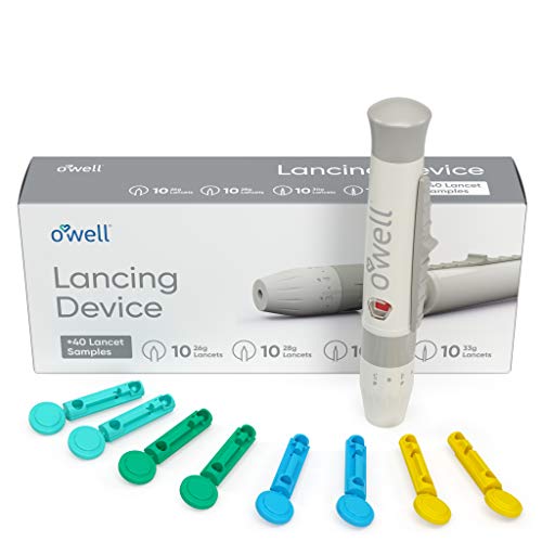 O'WELL Lancing Device Kit + 100 Sterile O'WELL Twist Top Lancets, 33 Gauge (f...
