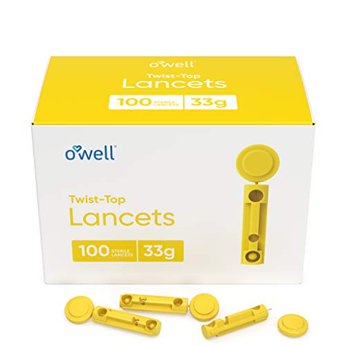 O'WELL Lancing Device Kit + 100 Sterile O'WELL Twist Top Lancets, 33 Gauge (f...
