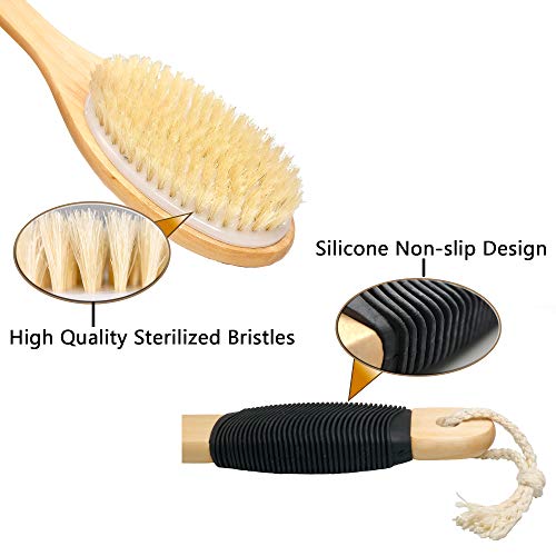 OWIIZI Bath Brush Wooden Curved Long Handle Antiskid Shower Brush for Exfolia...