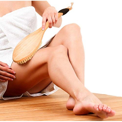 OWIIZI Bath Brush Wooden Curved Long Handle Antiskid Shower Brush for Exfolia...