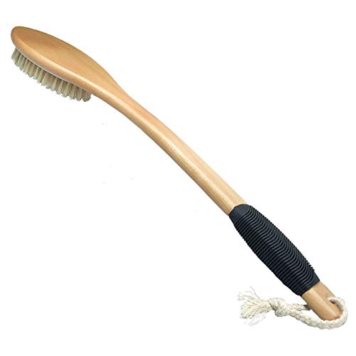 OWIIZI Bath Brush Wooden Curved Long Handle Antiskid Shower Brush for Exfolia...
