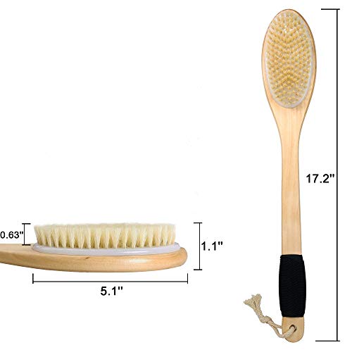 OWIIZI Bath Brush Wooden Curved Long Handle Antiskid Shower Brush for Exfolia...