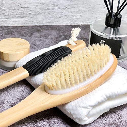 OWIIZI Bath Brush Wooden Curved Long Handle Antiskid Shower Brush for Exfolia...
