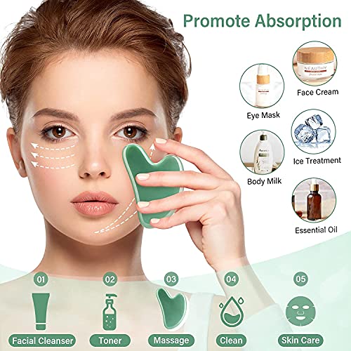 Gua Sha Facial Tool, GuaSha Massage Tool Natural Jade Stone Universal Facial ...