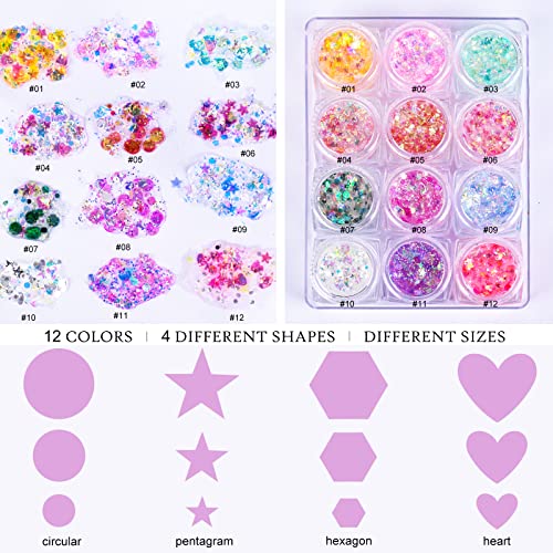 Ownest 12 Colors Holographic Chunky Glitter Gel Set, Christmas Party Makeup F...