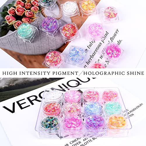 Ownest 12 Colors Holographic Chunky Glitter Gel Set, Christmas Party Makeup F...